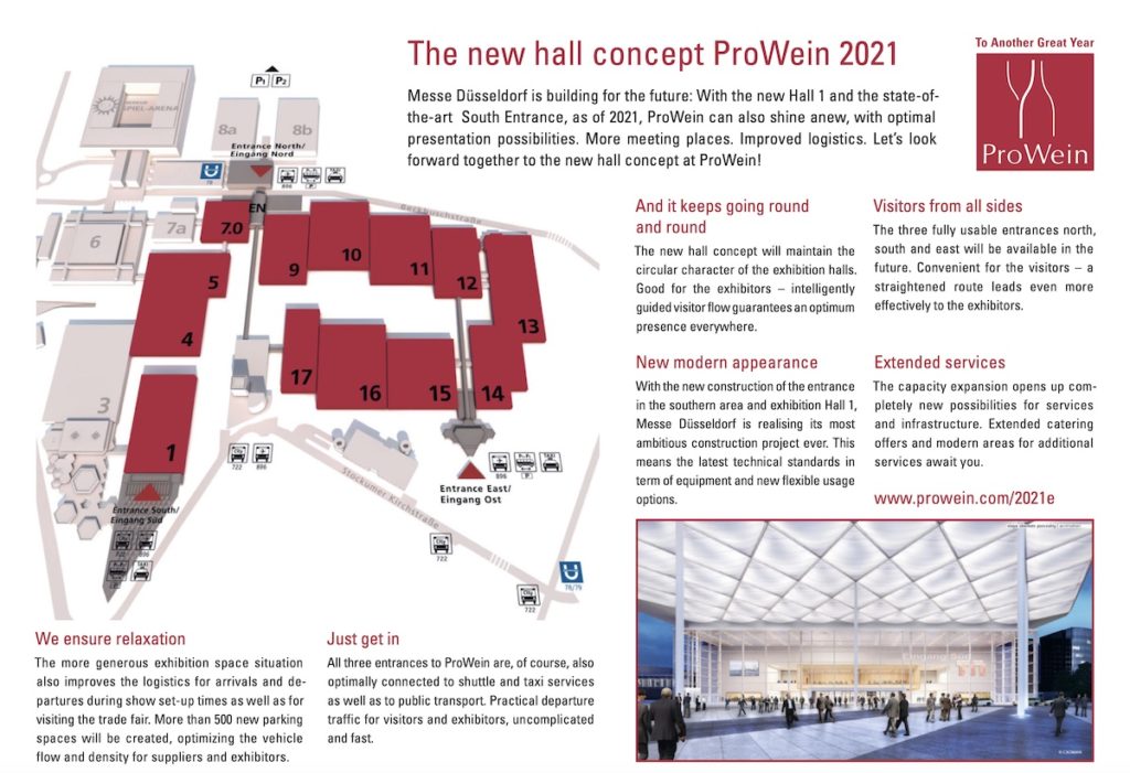 Plano del sitio de la ampliación de servicios y pabellones para la edición 2021 de ProWein